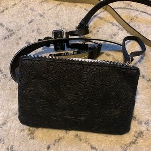 *sold* Black genuine leather fanny pack